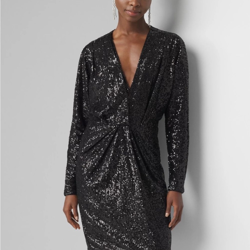 Black Sequin V-Neck Dress